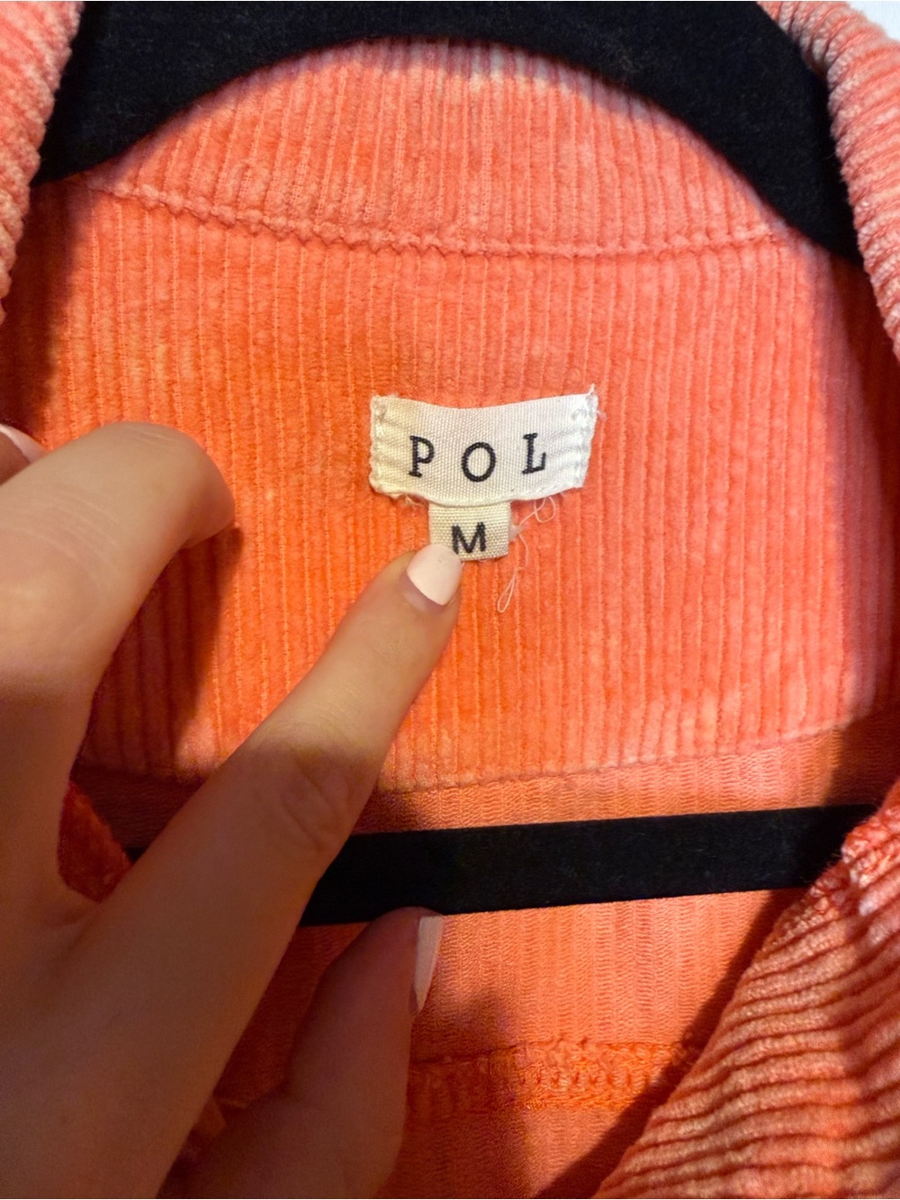 POL Corduroy Button Down Jacket Pockets Neon Orange Sz M - Picture 4 of 8